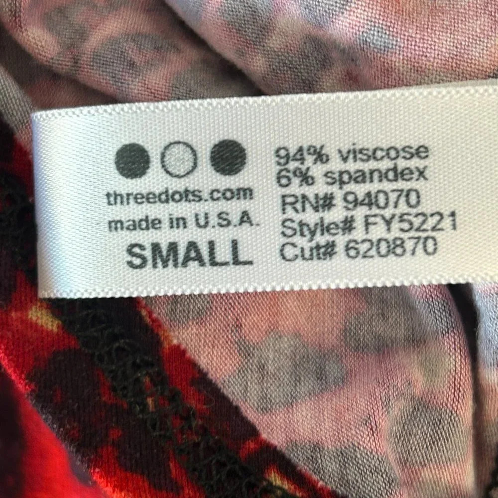 Three Dots Red Patterned Ruched Sides Slinky Body… - image 2